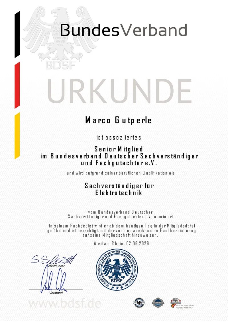 Vorschau: Sachverständiger für Elektrotechnik